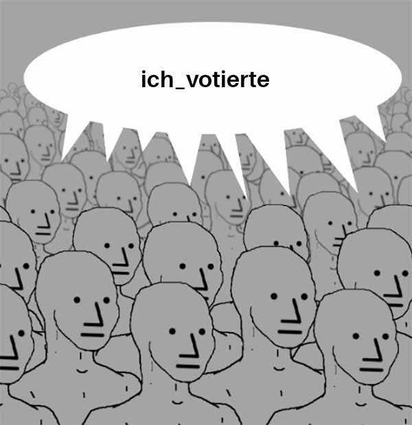 Eine NPC-Menge, darüber eine Sprechblase mit dem Text "ich_votierte"