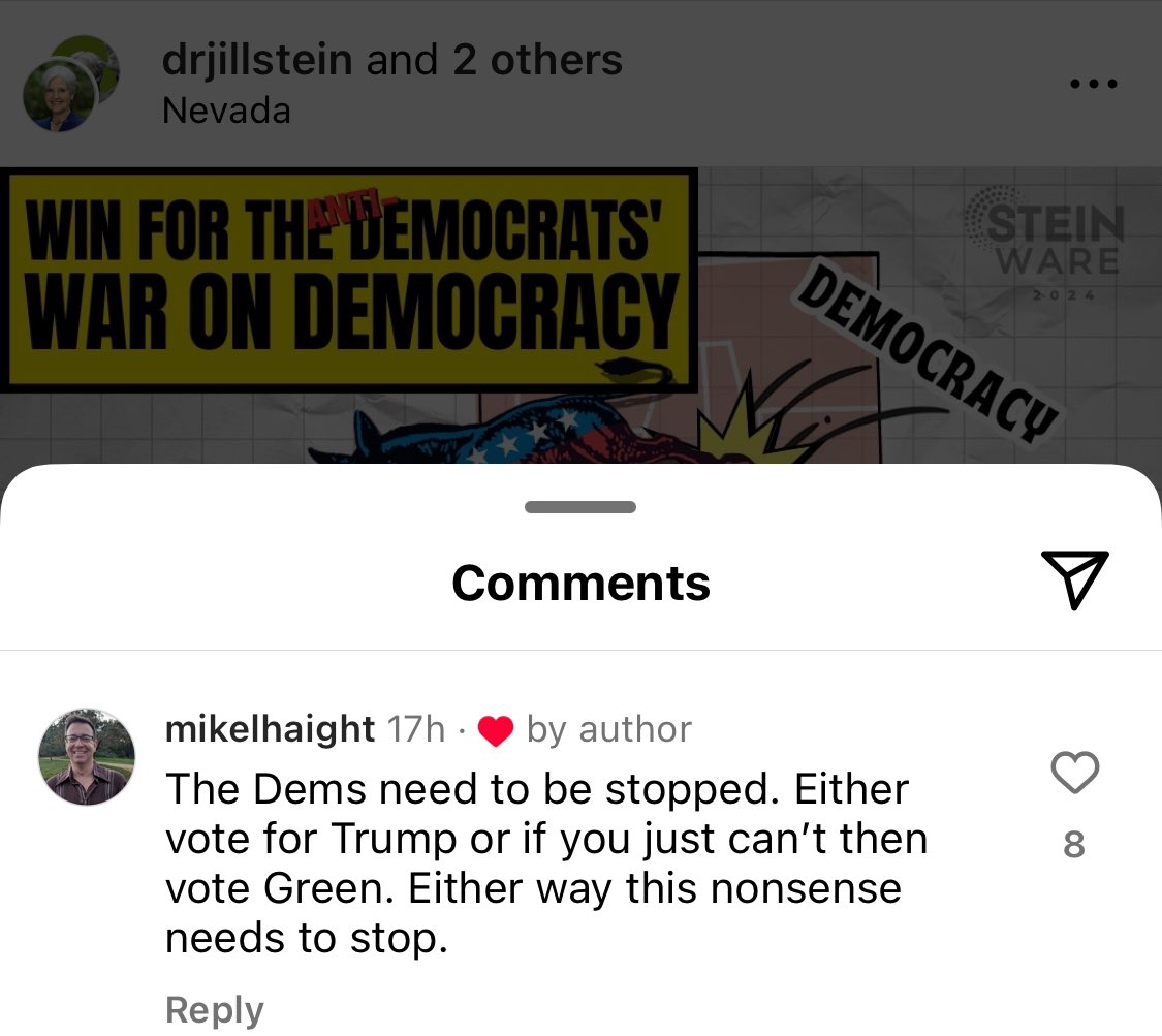 Jill Stein liking a "vote Trump" comment.