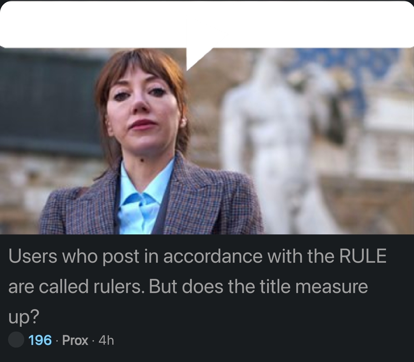 Screenshot of Cunk meme showing the word balloon up top, but the text of the title below