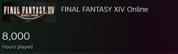 screenshot from Steam showing a playtime of 8000 hours for Final Fantasy XIV